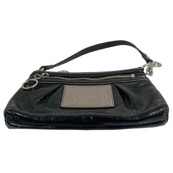 COACH Poppy Black Patent Leather Pleated Clutch Hand Bag Purse Cheetah Liner - Picture 3 of 13